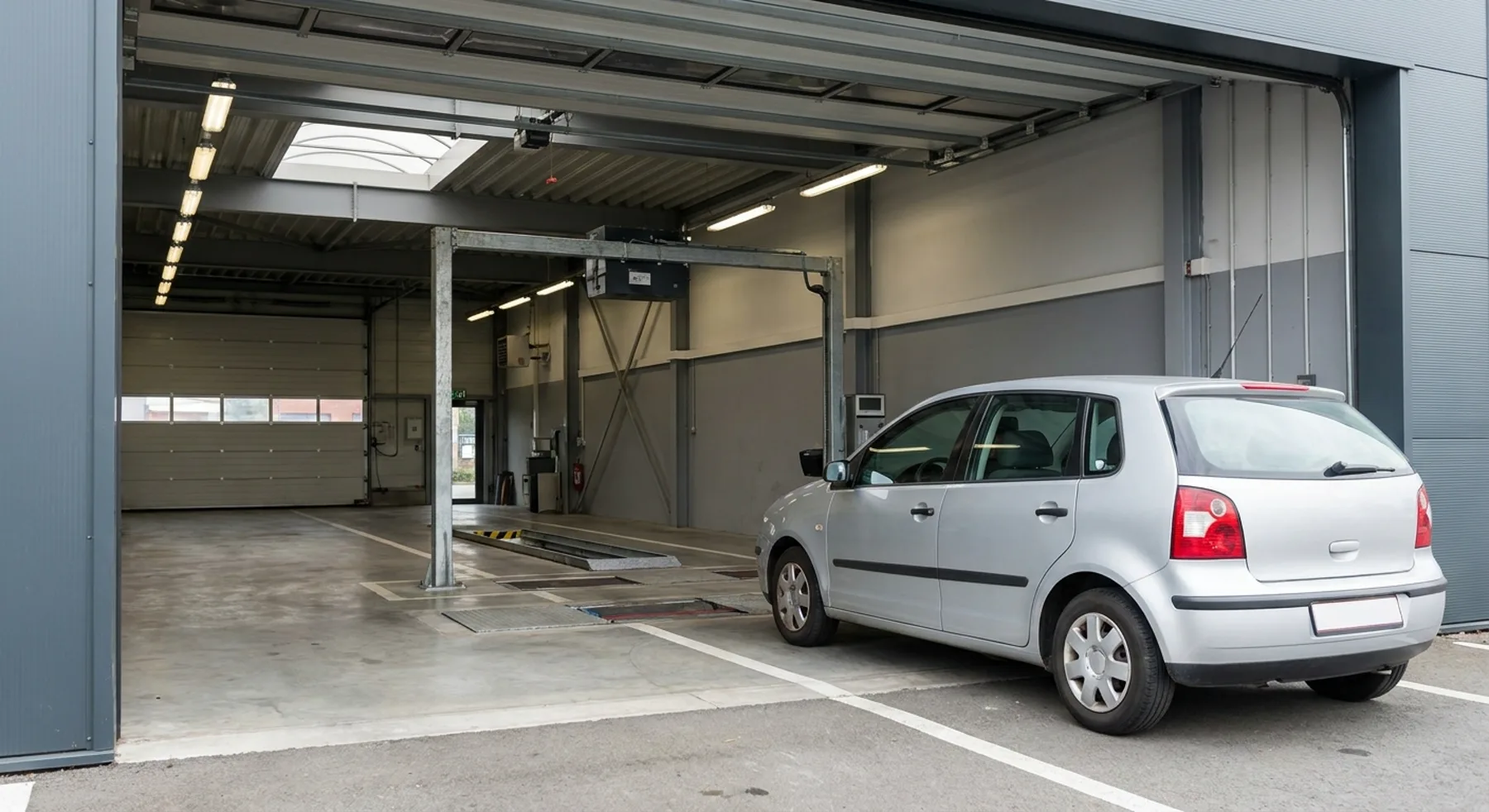 Een wagen rijdt een erkend keuringscentrum binnen