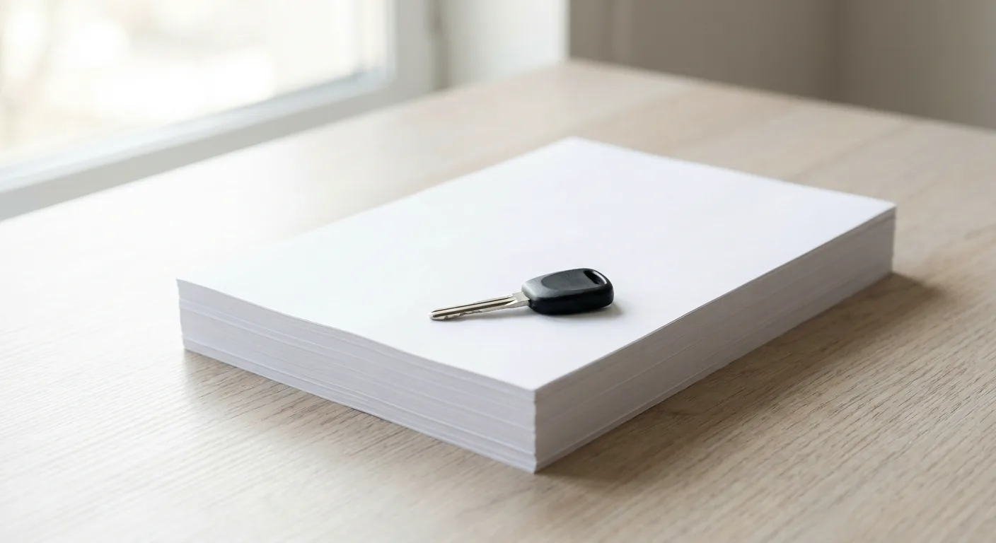 Documents pour vendre sa voiture — une pile de documents avec une clé de voiture