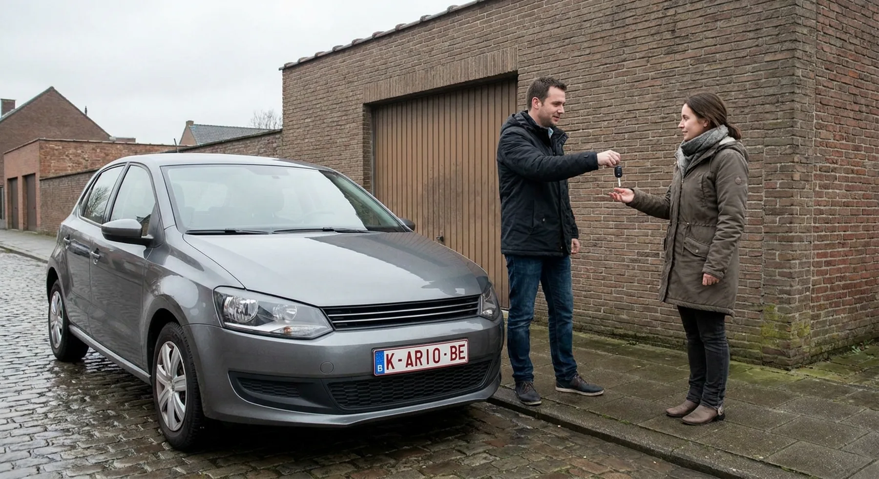 Neutrale auto tussen een herstelgarage en een sleuteloverdracht, als keuze tussen herstellen en verkopen