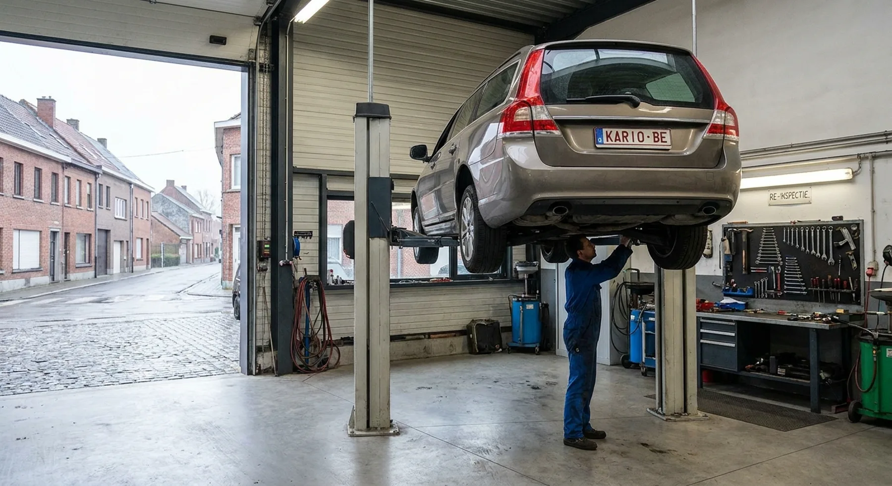 Voiture réparée dans un garage avant la contre-visite après une carte rouge