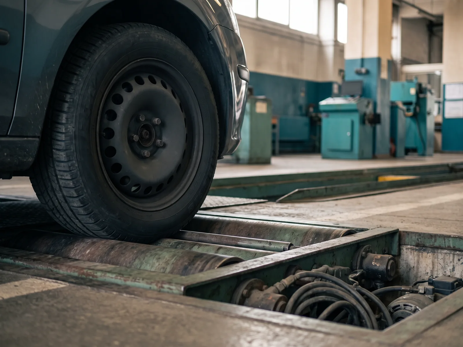 Remmentest van een wagen op een rollenbank