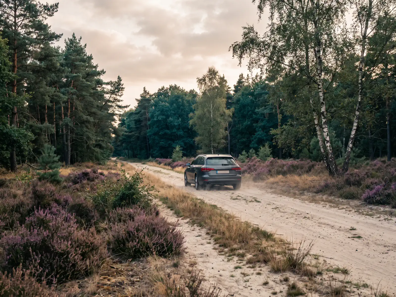 Kempische weg tussen dennen en heide in Limburg