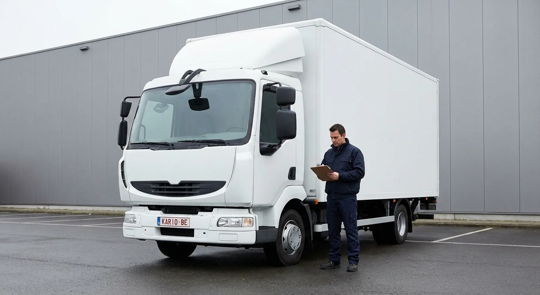 Vrachtwagen laten keuren: een chauffeur inspecteert een vrachtwagen voor een erkend keuringscentrum