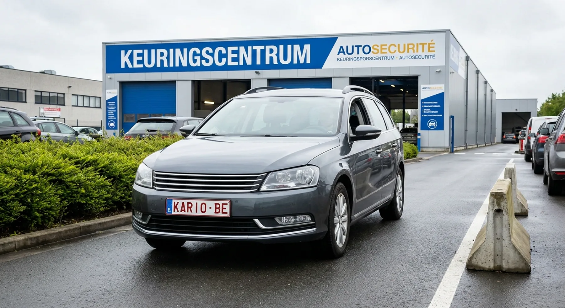 Auto rijdt tijdig naar een Belgisch keuringscentrum voor de periodieke keuring