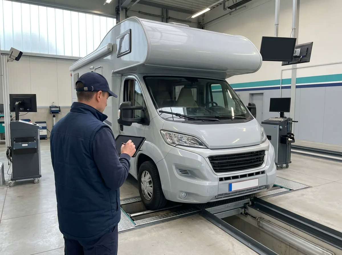 Camper op de keuringslijn van een erkend keuringscentrum
