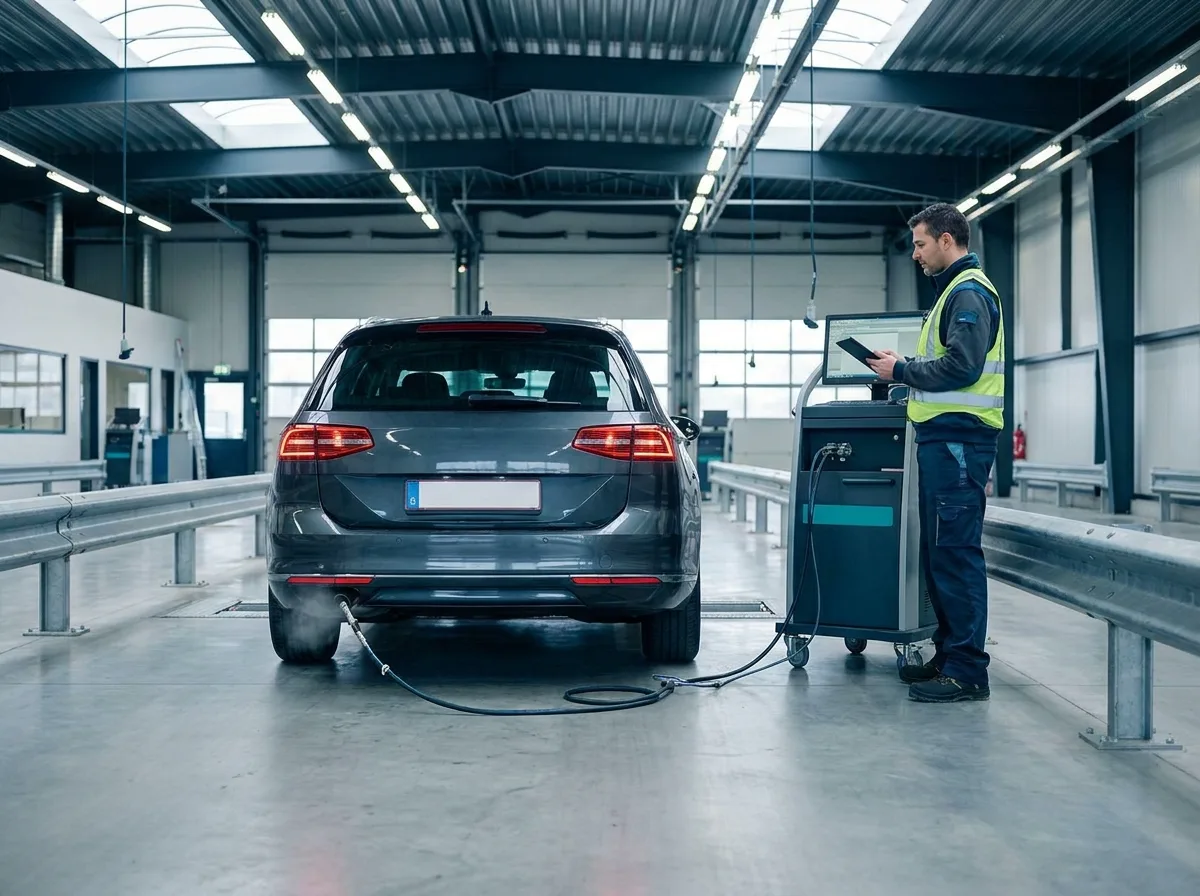 Mesure de l’opacité et des émissions d’une voiture diesel dans un centre de contrôle technique agréé