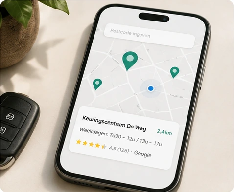 Kaart van België met de erkende keuringscentra, klaar om je dichtstbijzijnde centrum te vinden