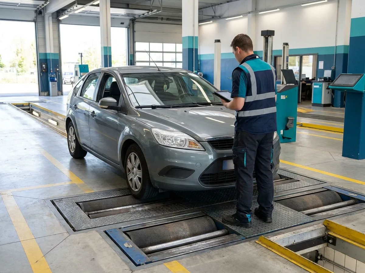 Contrôle technique standard d’une voiture sur la ligne de contrôle