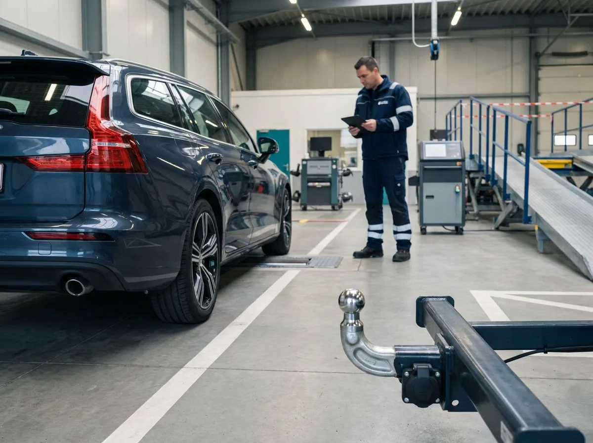 Trekhaak en koppeling van een personenwagen tijdens de keuring