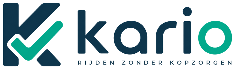 Kario logo horizontaal met slogan "Rijden zonder kopzorgen."